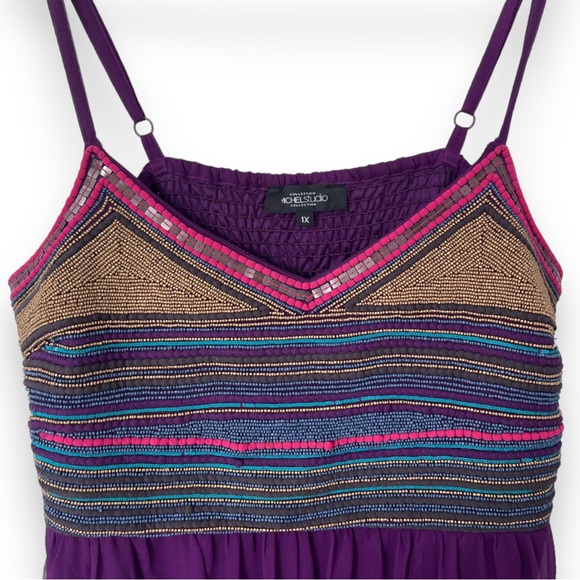 Michel Studio Collection: Formal Beaded Flowy Maxi Dress - Picture 3 of 15